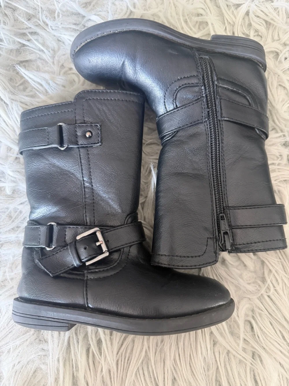 Falls Creek Black Girl Zip Boots with Buckle
